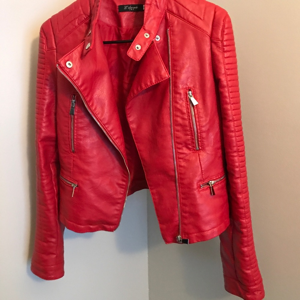 Red Faux Leather Jacket